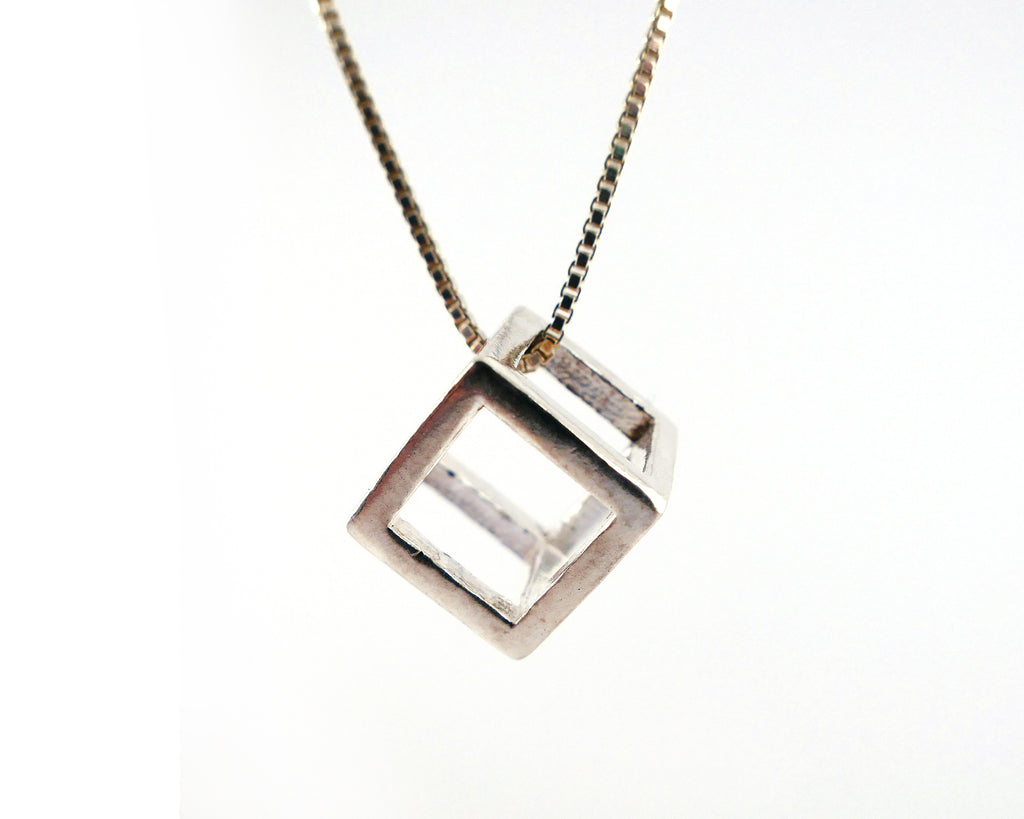 Cube Pendant Sterling Silver Cube Necklace | Silver Sculptor