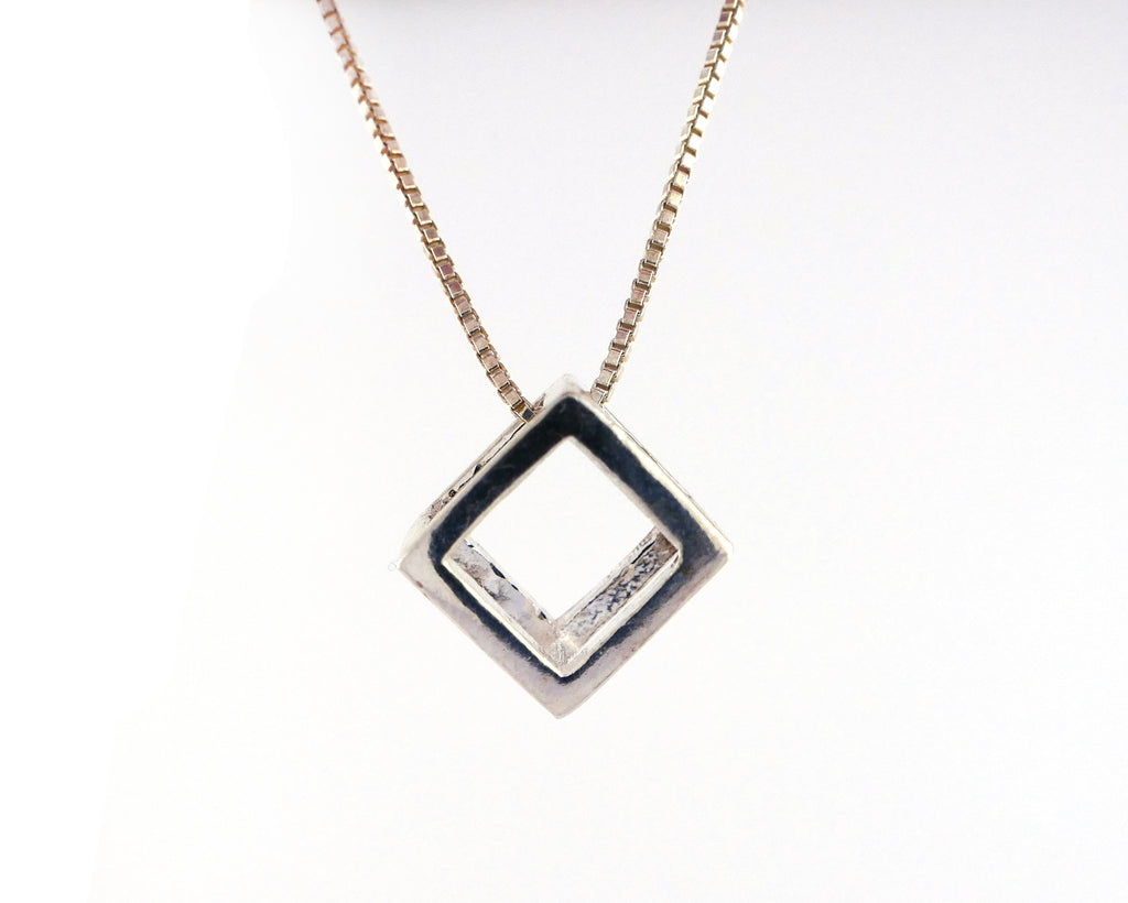 Cube Pendant Sterling Silver Cube Necklace | Silver Sculptor