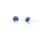 London Blue Topaz Sterling Silver Hexagon Stud Earrings | Silver Sculptor