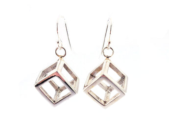 Sterling Silver Cube Dangly Earrings | Silver Sculptor Jewelry