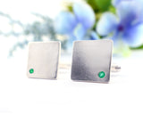 Sterling Silver Emerald Flush Set Cufflinks