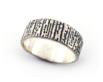 Wide Sterling Silver Tree Bark Ring | Silver Sculptor Jewelry