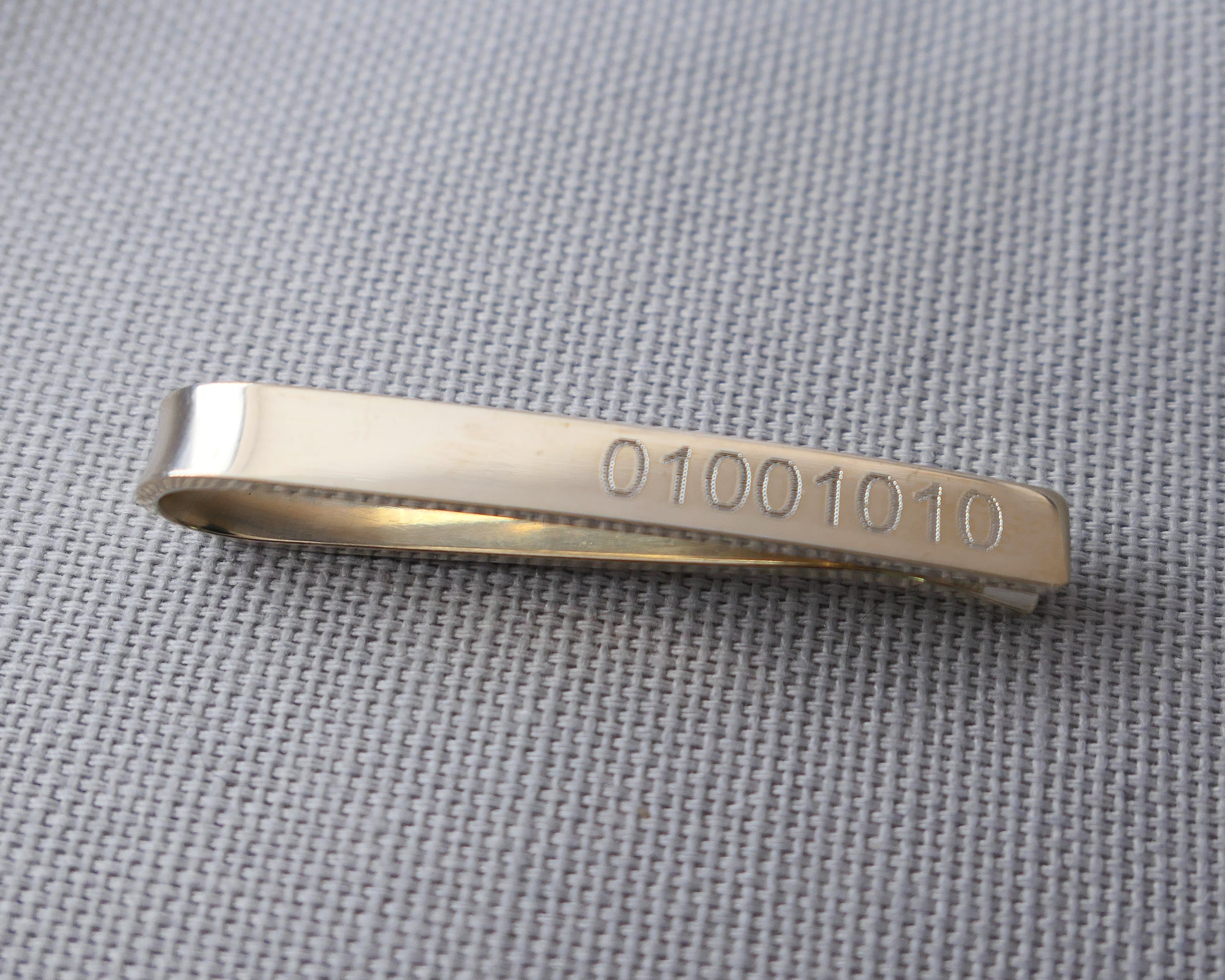 Personalized Sterling Silver Binary Slide Tie Bar