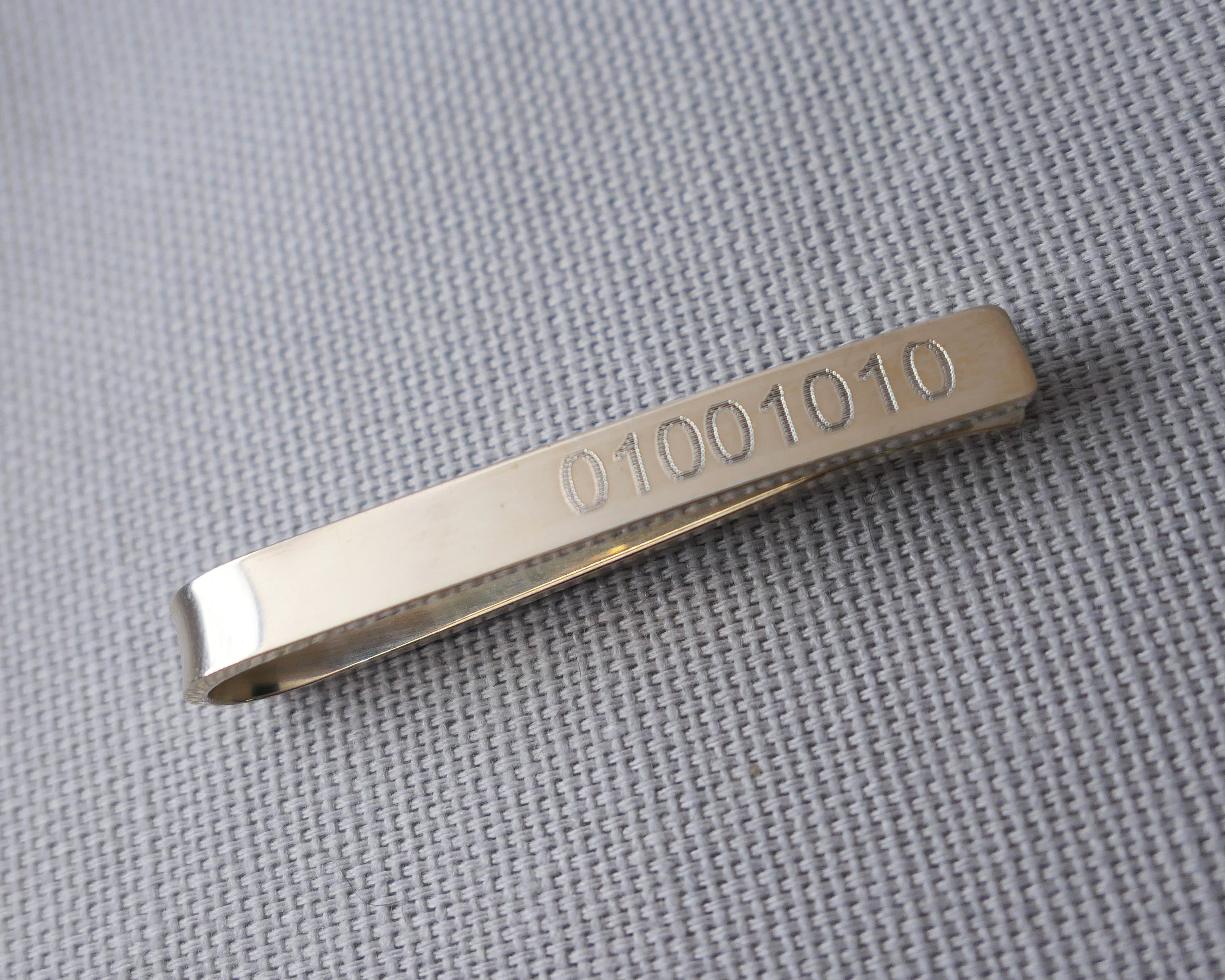 Personalized Sterling Silver Binary Slide Tie Bar