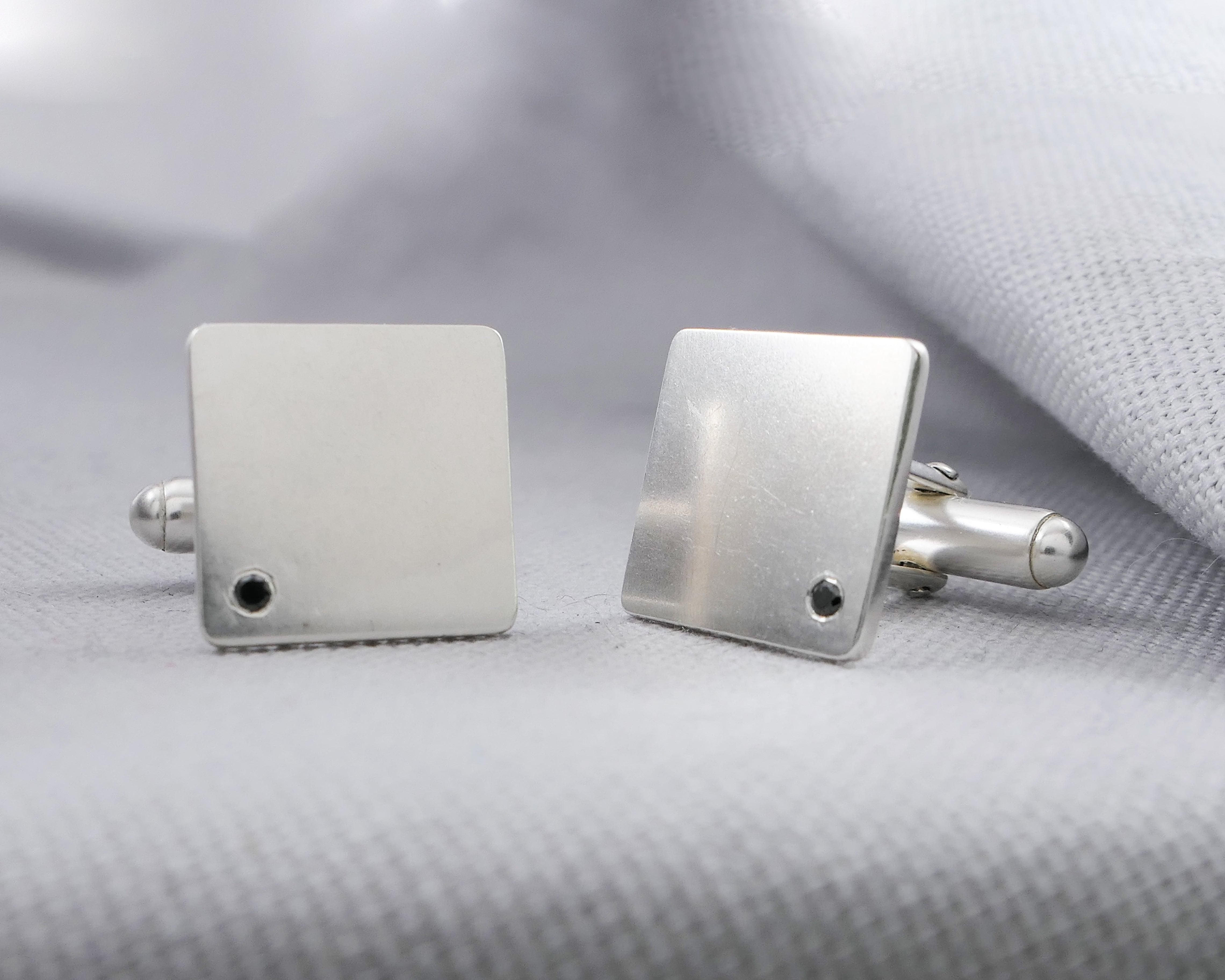 Black Diamond Set Silver Cufflinks | Silver Sculptor