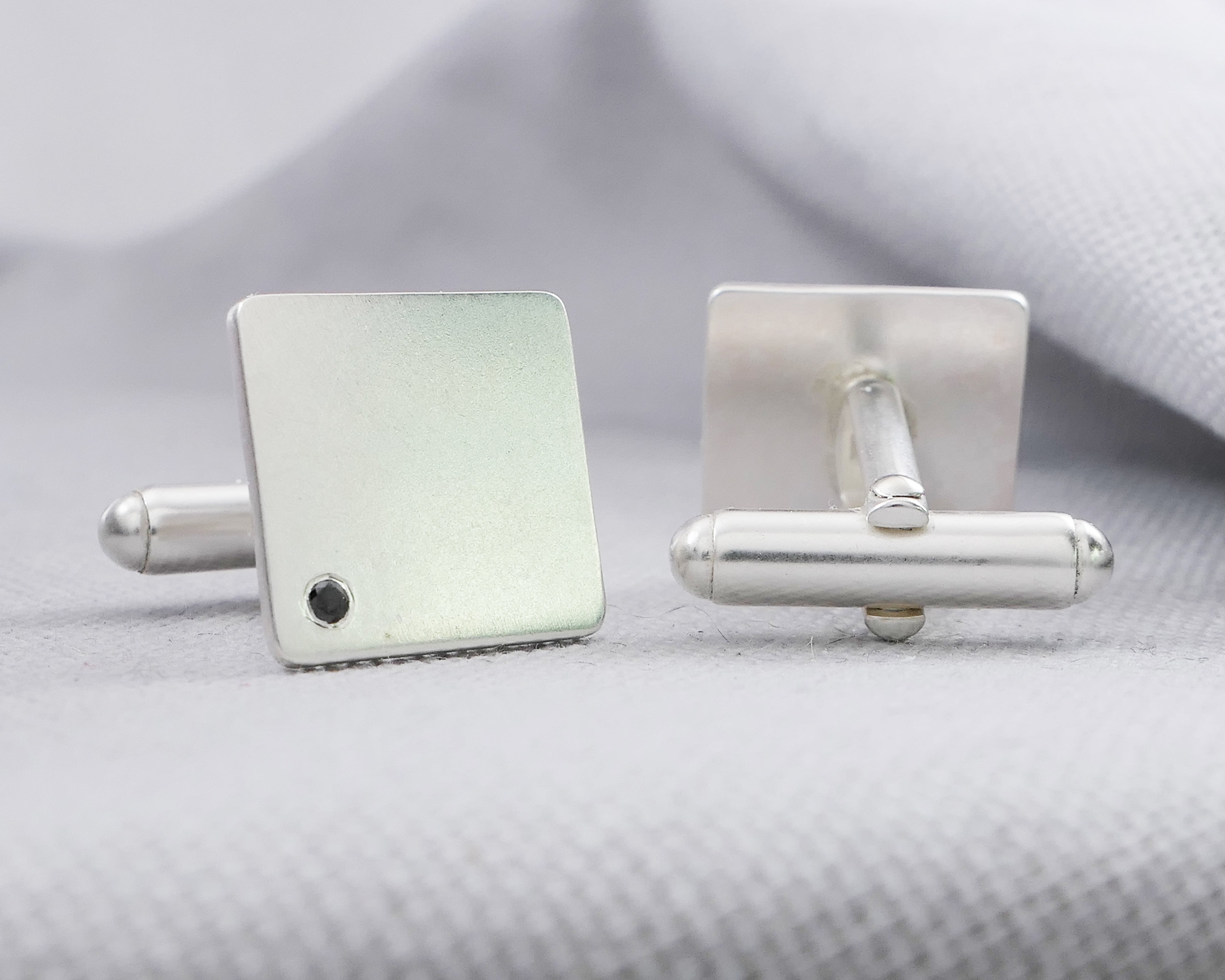 Black Diamond Set Silver Cufflinks | Silver Sculptor