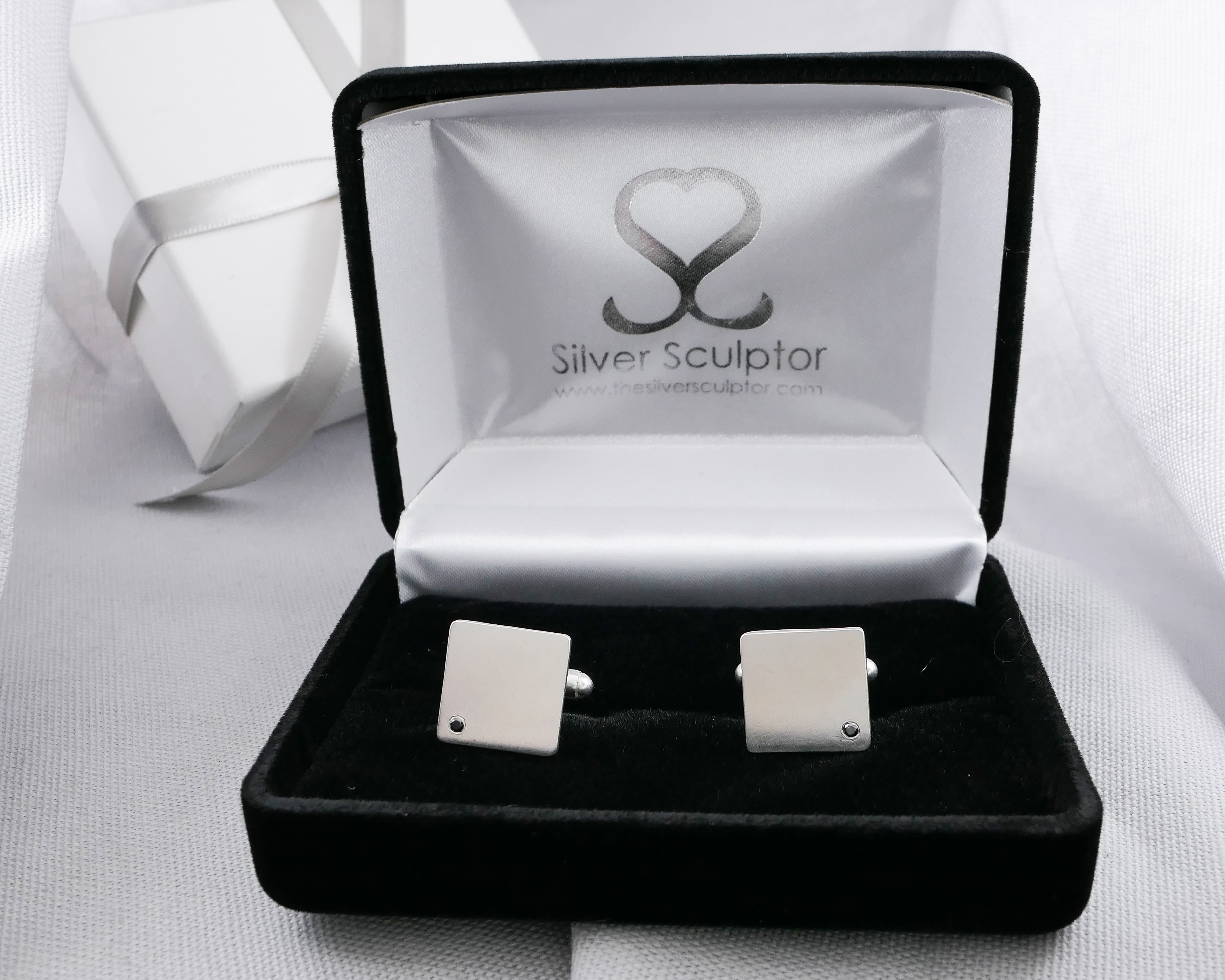 Black Diamond Set Silver Cufflinks | Silver Sculptor