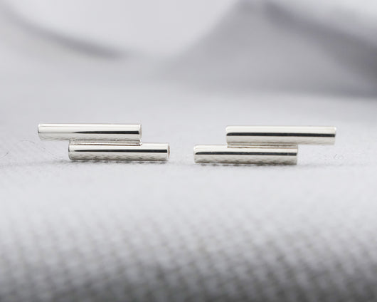 Tube Bar Studs in Sterling Silver