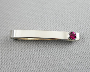 Sterling Silver Ruby Bezel Set Slide Tie Bar