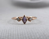 Delicate Rose de France and Moissanite Accent Kite Ring, 14k Rose Gold