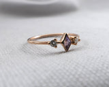 Delicate Rose de France and Moissanite Accent Kite Ring, 14k Rose Gold