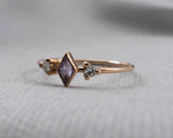 Delicate Rose de France and Moissanite Accent Kite Ring, 14k Rose Gold