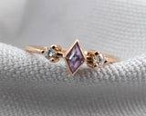 Delicate Rose de France and Moissanite Accent Kite Ring, 14k Rose Gold