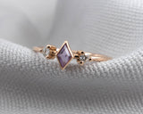 Delicate Rose de France and Moissanite Accent Kite Ring, 14k Rose Gold