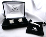 Sapphire Cuff Links and Tie Clip Set