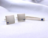 Sapphire Cuff Links and Tie Clip Set