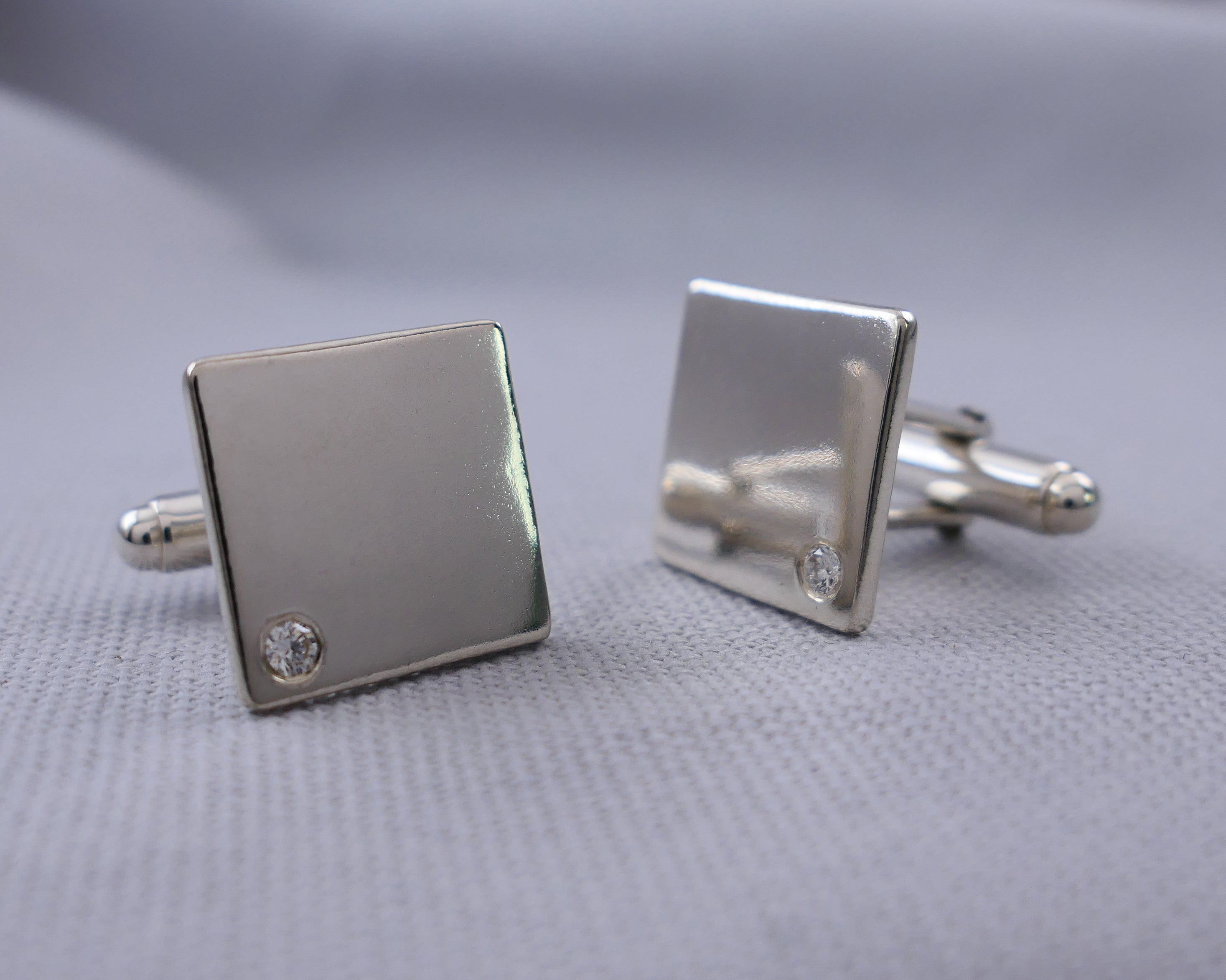 Moissanite Set Cufflinks | Silver Sculptor
