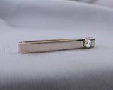 Sterling Silver Aquamarine Bezel Set Slide Tie Bar