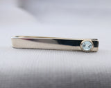 Sterling Silver Aquamarine Bezel Set Slide Tie Bar