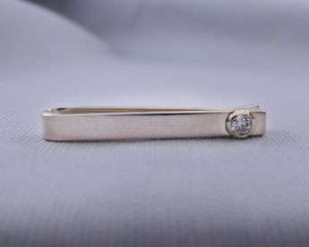 Sterling Silver Moissanite Bezel Set Slide Tie Bar