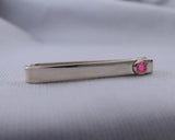 Sterling Silver Pink Tourmaline Bezel Set Slide Tie Bar