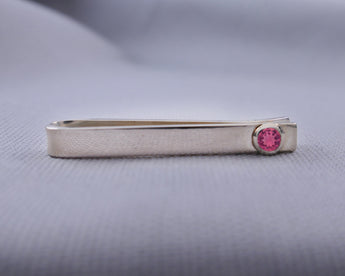 Sterling Silver Pink Tourmaline Bezel Set Slide Tie Bar