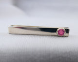 Sterling Silver Pink Tourmaline Bezel Set Slide Tie Bar