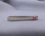 Sterling Silver Pink Tourmaline Bezel Set Slide Tie Bar