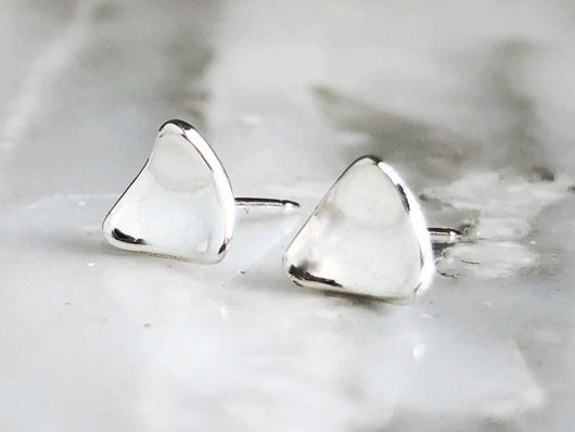 Sterling Silver Triangle Curled Stud Earrings | Silver Sculptor