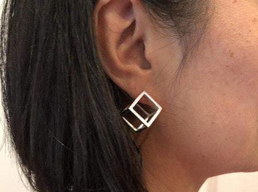 Silver discount cube earrings