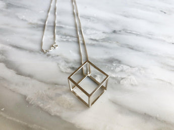 3D Cube Necklace | Silver Sculptor