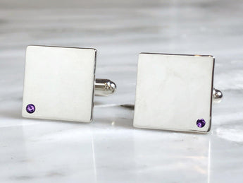 Sterling Silver Amethyst Flush Set Cufflinks | Silver Sculptor